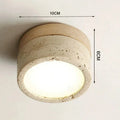Travertine & Wood Flush Mount Ceiling Light – Wabi-Sabi Japanese Low-Profile for Bedroom, Hallway, Kitchen | Fiora Halo by Evenlyr