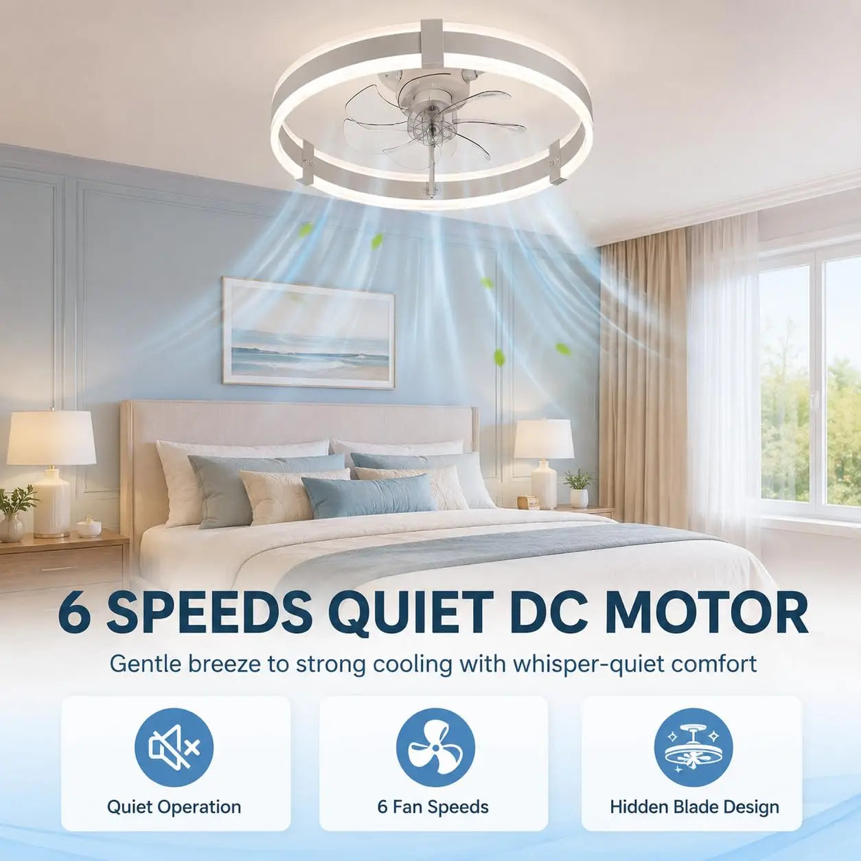 Ravena Low Profile Ceiling Fan with Light for Kitchen – Remote Control – product view