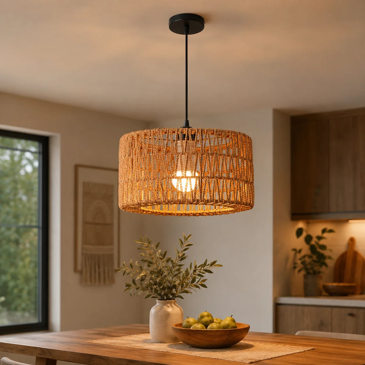 Siena 31cm Rattan Pendant Light for Dining Room – Adjustable