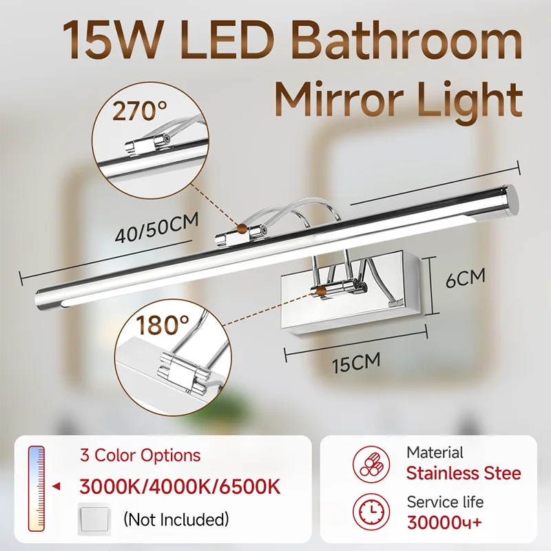 Aurelia 15W IP65 Bathroom Mirror Light – 40/50cm