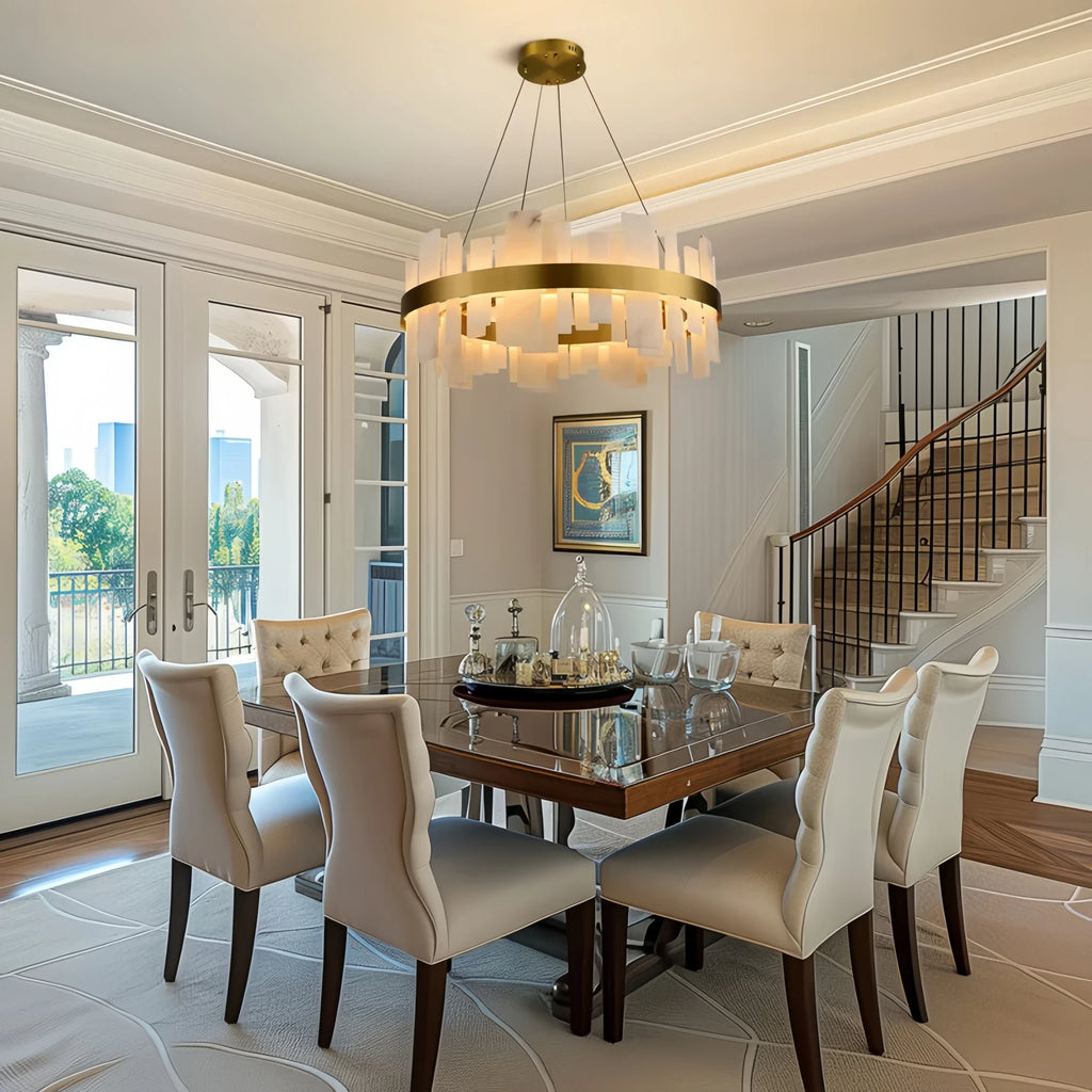 Alabaster & Marble Chandelier – Art Deco Dimmable LED for Dining Room, Bedroom, Living Room | Solenne Dome by Evenlyr