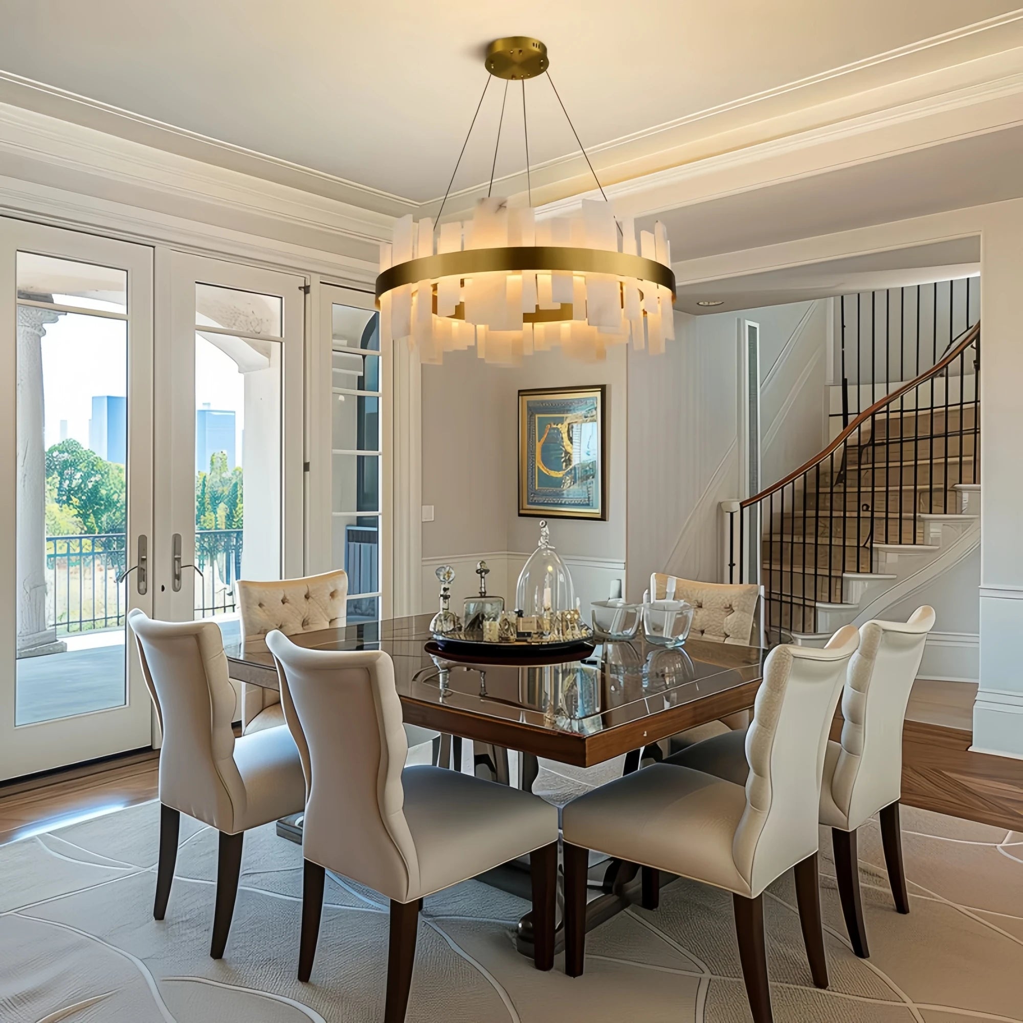 Alabaster & Marble Chandelier – Art Deco Dimmable LED for Dining Room, Bedroom, Living Room | Solenne Dome by Evenlyr