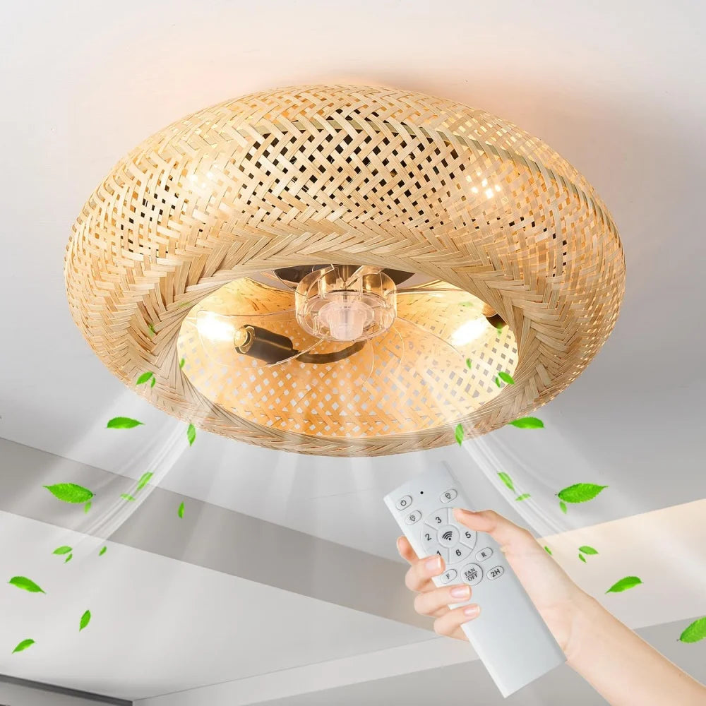 Ravena Bamboo-Woven Invisible-Blade Ceiling Fan Light – Remote Control