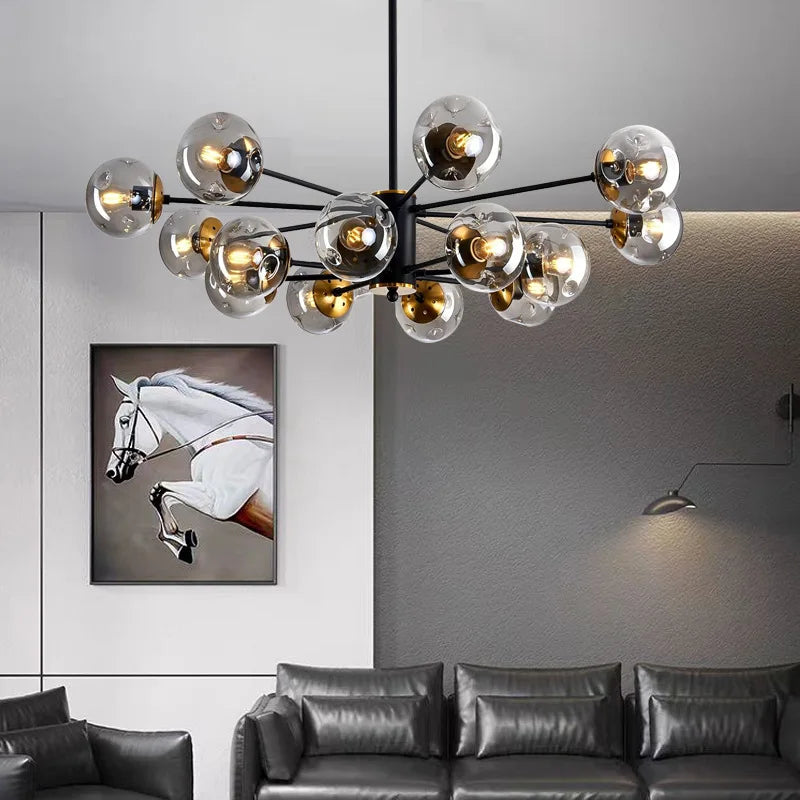 Glass Globe Chandelier – Nordic Modern LED for Living Room, Dining Room & Kitchen | Virelle Veil by Evenlyr