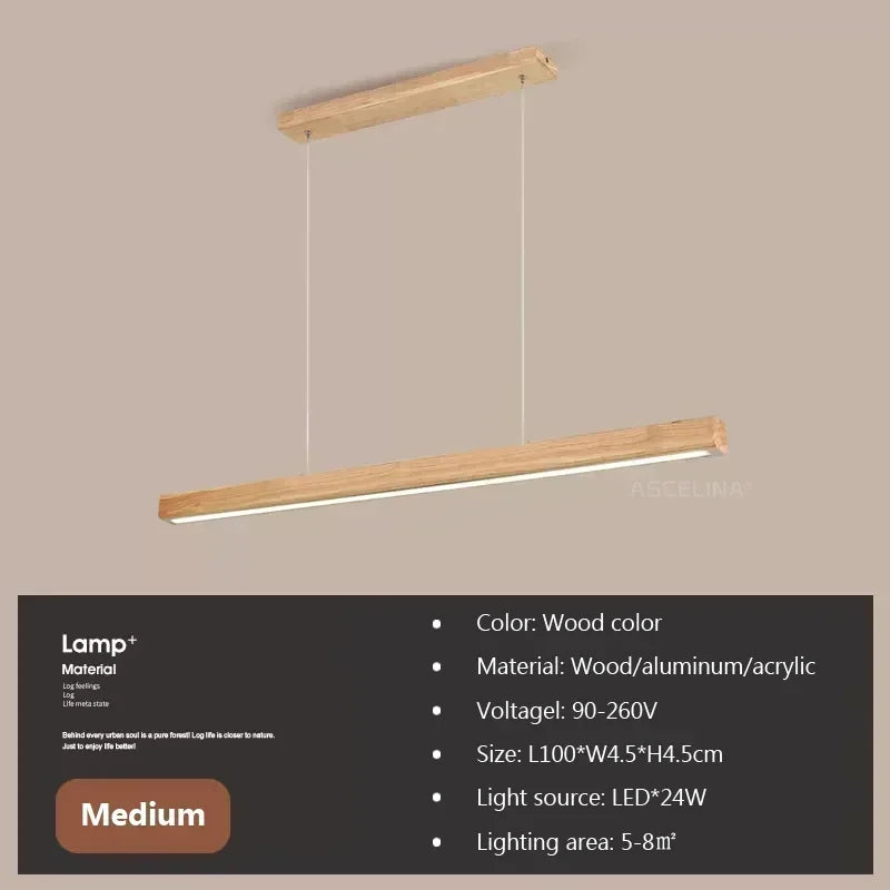 Ginevra Long Wood Pendant Light for Dining Table – Nordic
