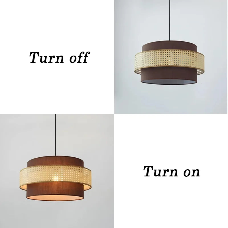 Rattan & Fabric Chandelier – Vintage Modern for Dining Room, Living Room, Kitchen Island | Coralie Dome by Evenlyr