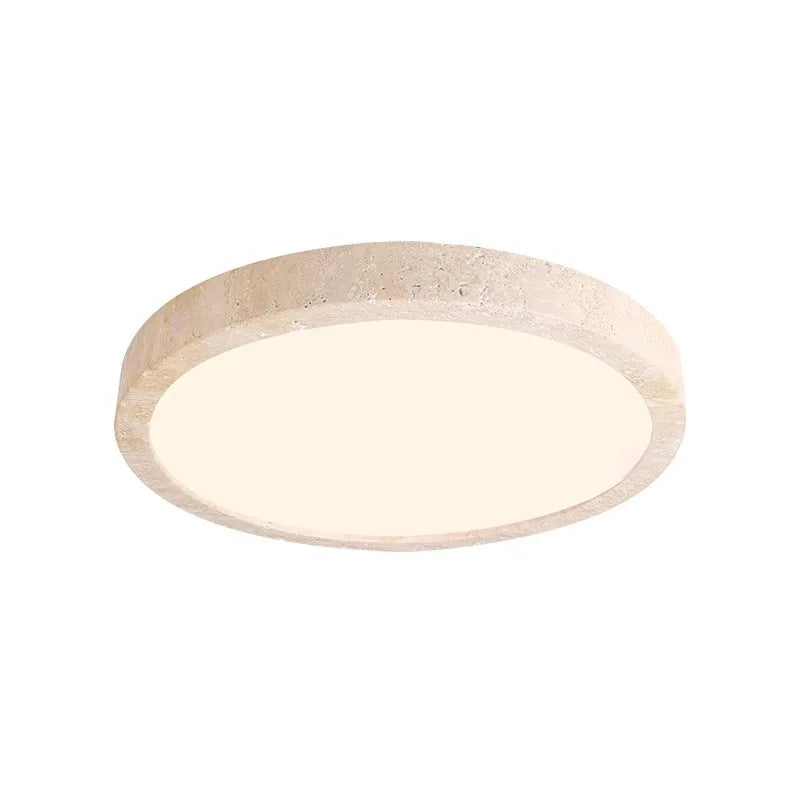 Travertine Flush Mount Ceiling Light – Wabi-Sabi Japanese Dimmable LED for Bedroom, Living Room, Hallway | Lucienne Arc by Evenlyr