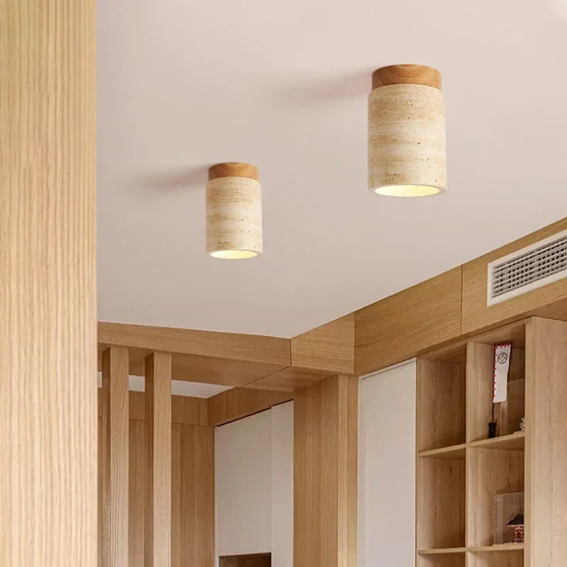 Travertine & Wood Chandelier – Modern Minimalist for Dining Room, Living Room, Bedroom | Giselle Halo by Evenlyr
