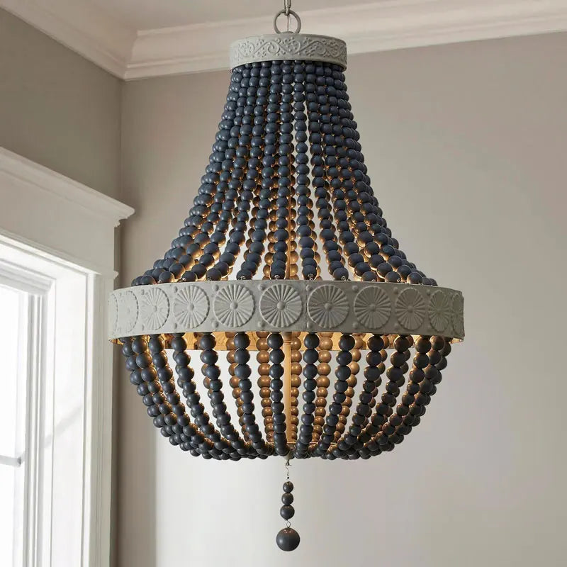Merano Wooden Bead Chandelier for Dining Room – French Country