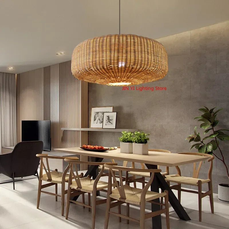Rattan & Wood Chandelier – Wabi-Sabi Japanese for Dining Room, Living Room, Bedroom | Fiora Dome by Evenlyr
