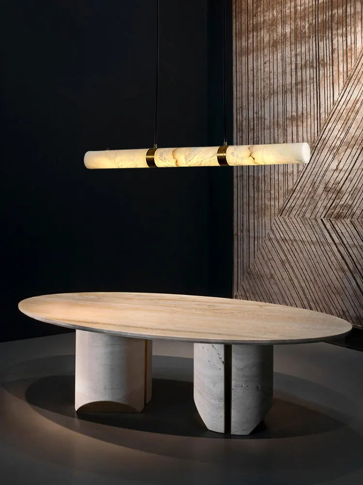 Niva Wisp Alabaster Chandelier – Dimmable styled in a dining room interior