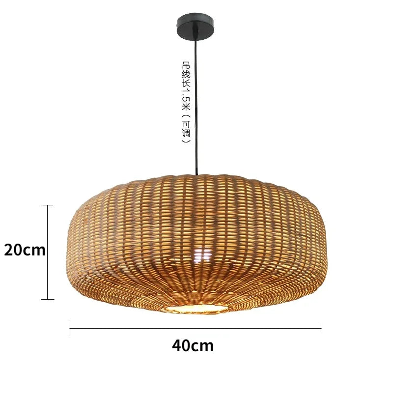 Rattan & Wood Chandelier – Wabi-Sabi Japanese for Dining Room, Living Room, Bedroom | Fiora Dome by Evenlyr