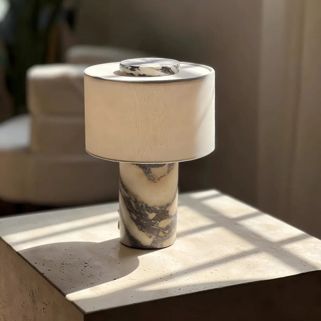 Marble & Fabric Table Lamp – Modern Minimalist Dimmable LED for Bedside, Desk & Office, Living Room | Ilyra Grove by Evenlyr