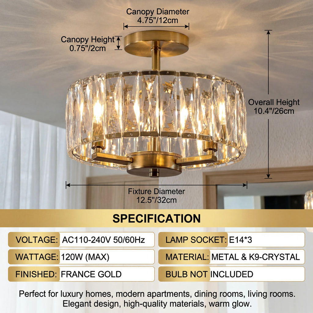 Crystal Round Flush Mount Ceiling Light – Modern for Hallway & Entryway, Living Room, Dining Room & Kitchen | Noemi Arc by Evenlyr