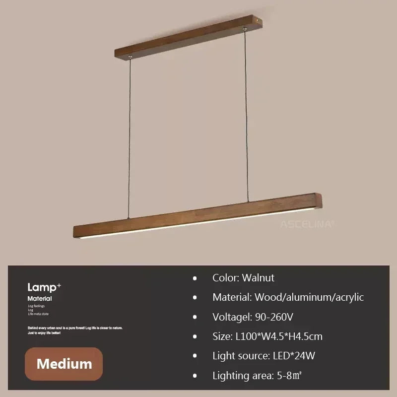 Ginevra Long Wood Pendant Light for Dining Table – Nordic