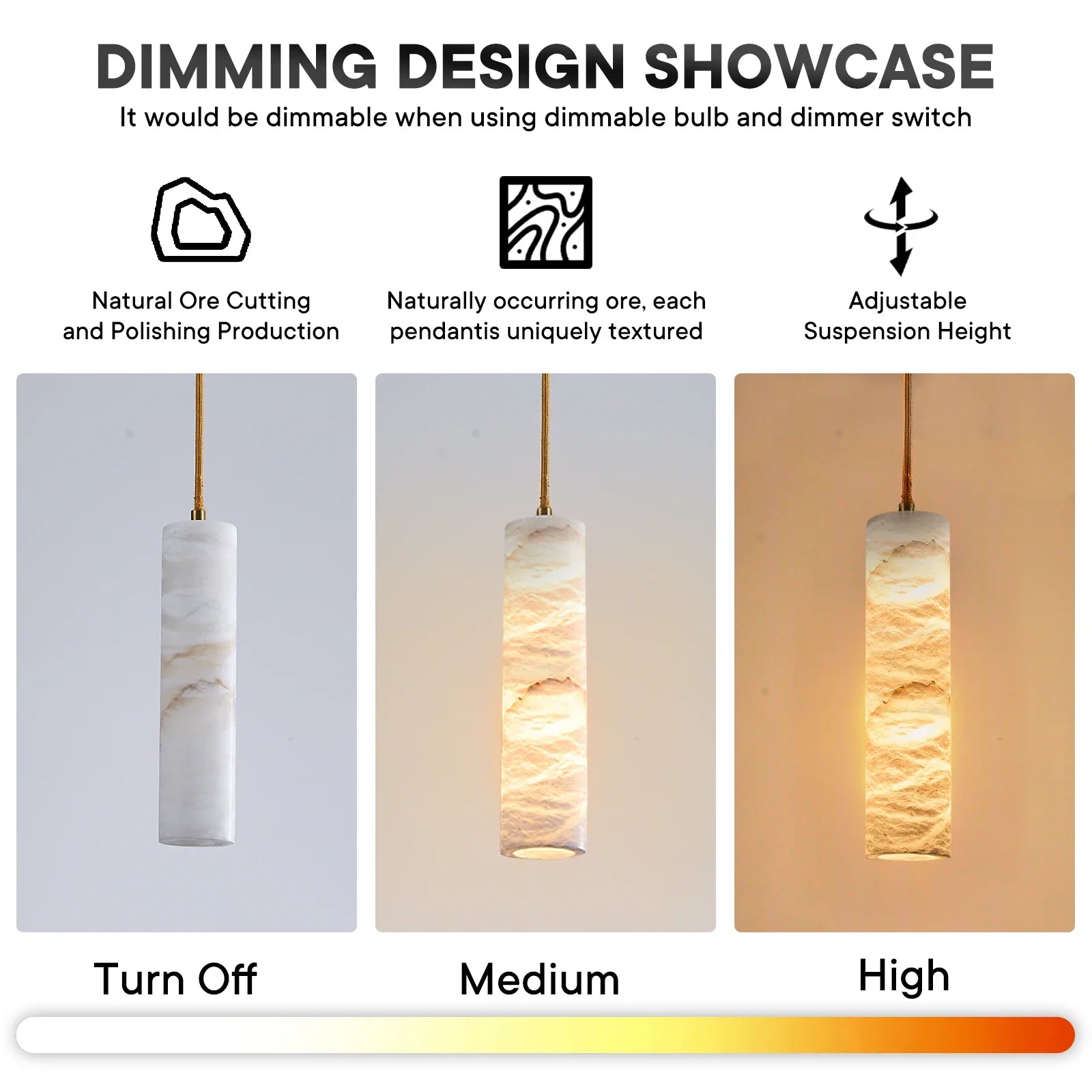 Helios Natural Alabaster Pendant Chandelier for Dining Room – detail view 6