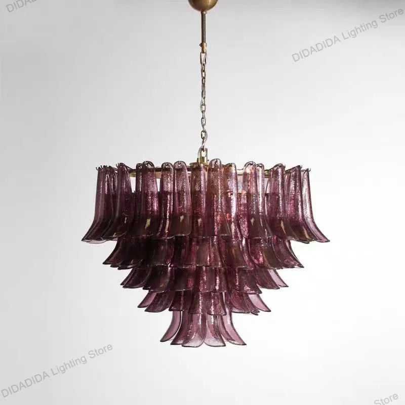 Murano-Style Glass & Brass Chandelier – Modern Minimalist Dimmable LED for Hotel Lobby, Dining Room, Living Room | Zaria Arc by Evenlyr