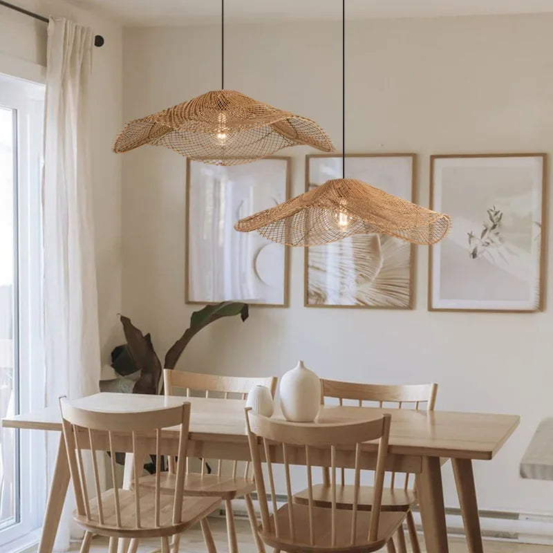 Juniper Straw-Hat Rattan Pendant Light for Cafe – Vintage