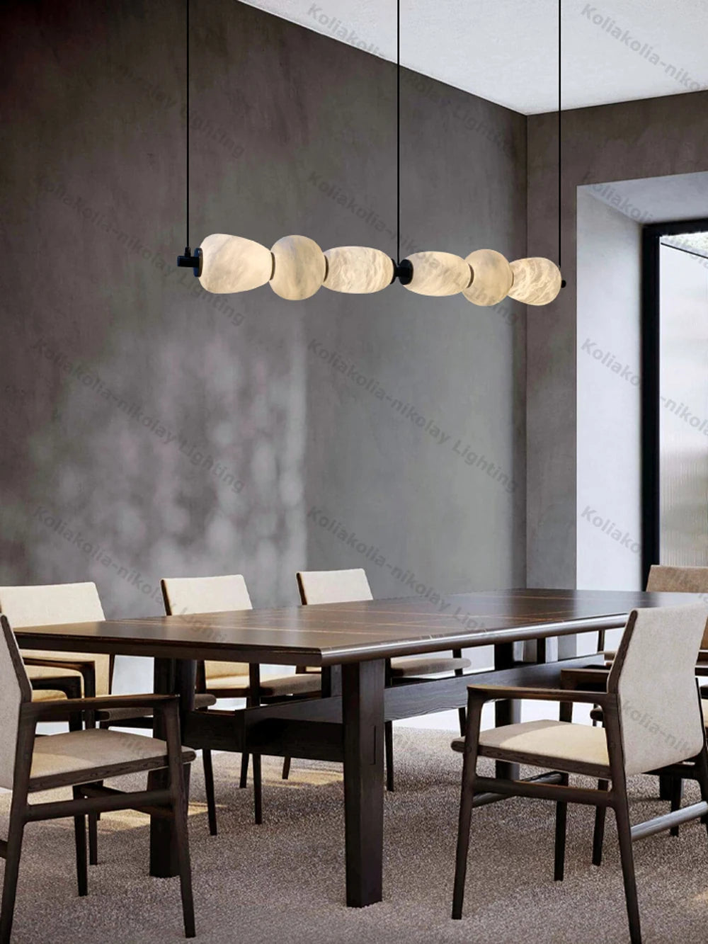 Alabaster & Marble Chandelier – Art Deco Dimmable LED for Dining Room, Living Room, Foyer | Vivienne Line by Evenlyr