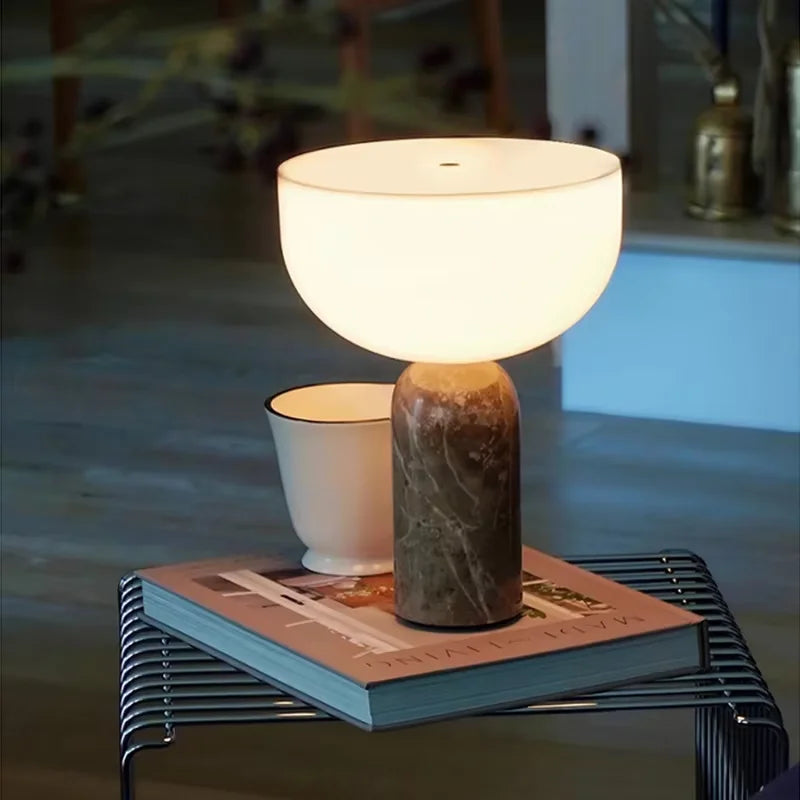 Marble Table Lamp – Art Deco for Bedside, Desk & Office, Restaurant Table | Halcyon Column by Evenlyr