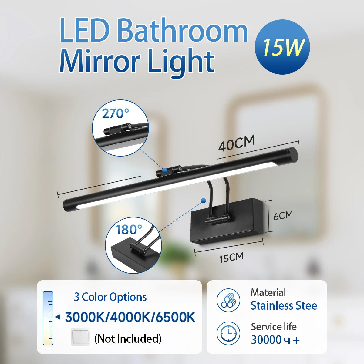 Aurelia Tricolor Memory LED Vanity Mirror Light – detail view 9