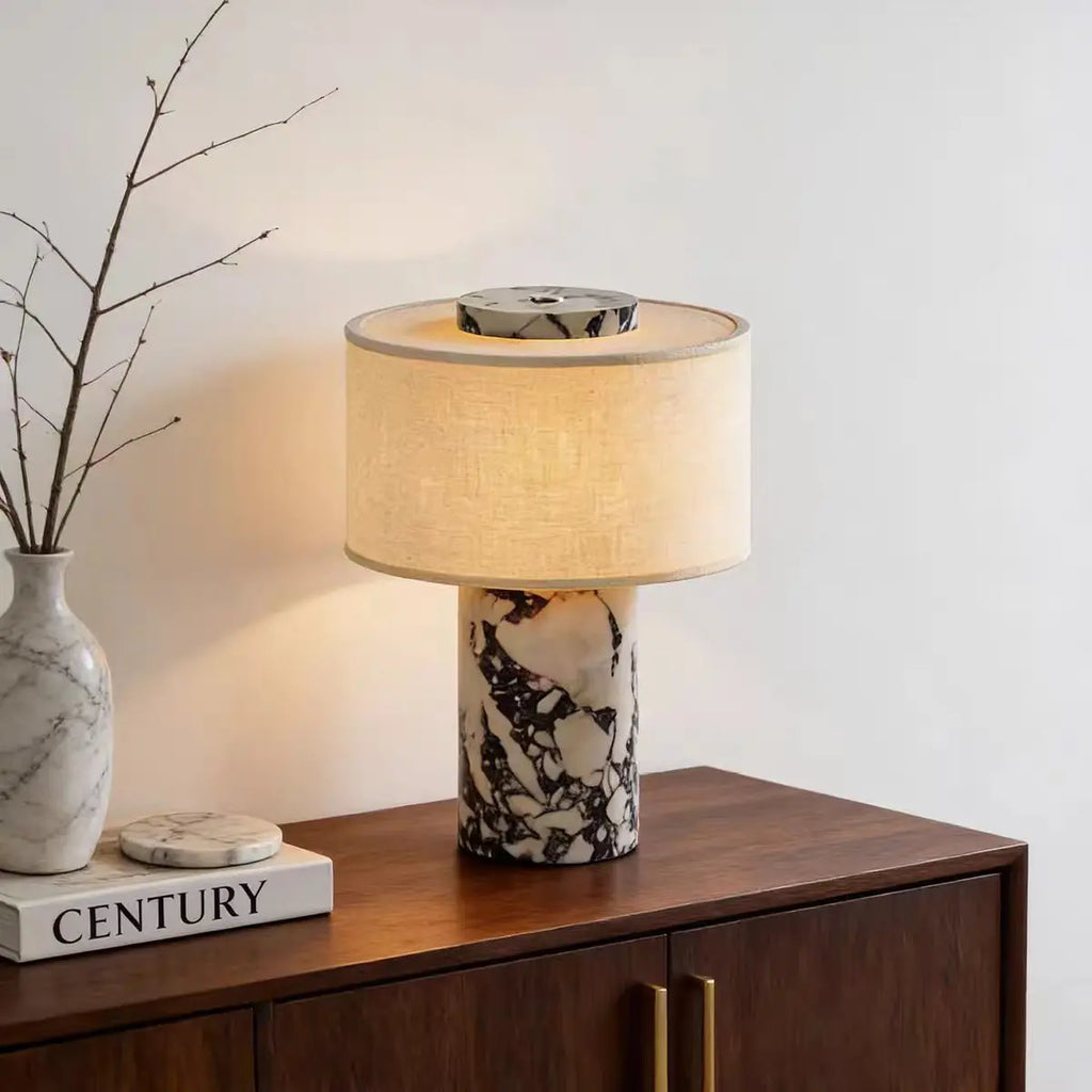 Marble & Fabric Table Lamp – Modern Minimalist Dimmable LED for Bedside, Desk & Office, Living Room | Bellara Grove by Evenlyr