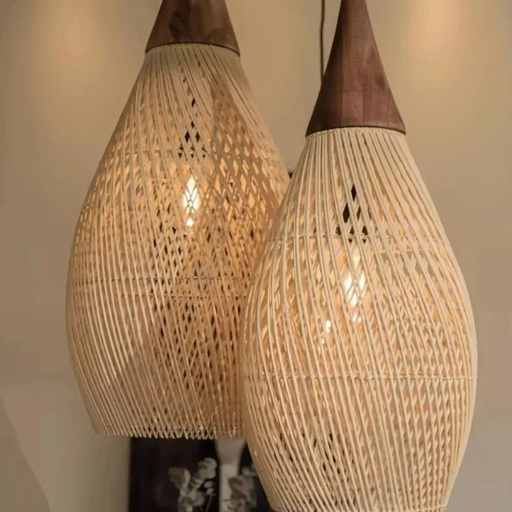 Rattan & Wood Pendant Light – Vintage Modern for Dining Room, Restaurant, Bedroom | Bellara Orbit by Evenlyr