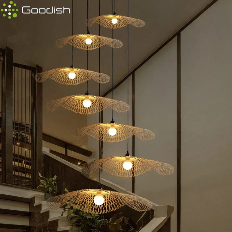 Rattan & Wood Chandelier – Organic Modern for Dining Room, Living Room, Kitchen Island | Vesper Orbit by Evenlyr