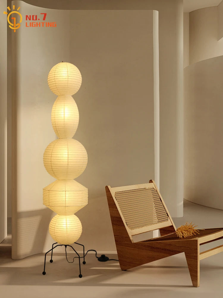 Rice Paper Floor Lamp – Wabi-Sabi Japanese for Living Room, Reading Corner, Hotel Lounge | Zaria Orbit by Evenlyr