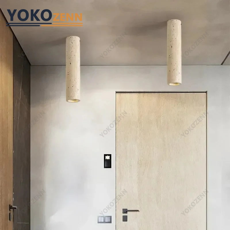 Travertine Flush Mount Ceiling Light – Wabi-Sabi for Hallway & Entryway | Maris Veil by Evenlyr