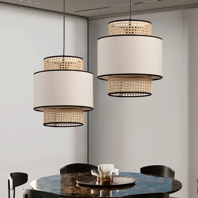 Rattan & Fabric Chandelier – Wabi-Sabi Japanese for Dining Room, Bedroom, Living Room | Aurelia Orbit by Evenlyr