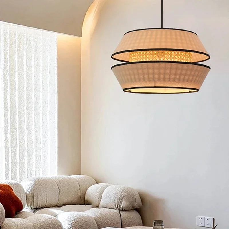 Rattan & Wood Pendant Light – Wabi-Sabi Japanese for Kitchen Island, Dining Room, Bedroom | Ilyra Dome by Evenlyr