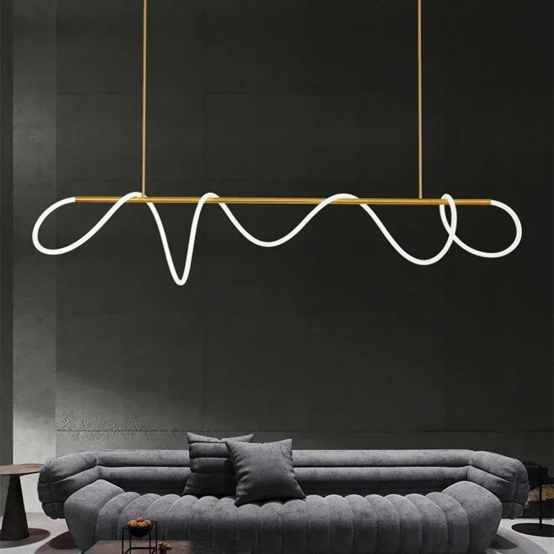 Metal Linear Chandelier – Modern LED Linear for Dining Room & Kitchen, Restaurant & Café | Alora Veil by Evenlyr