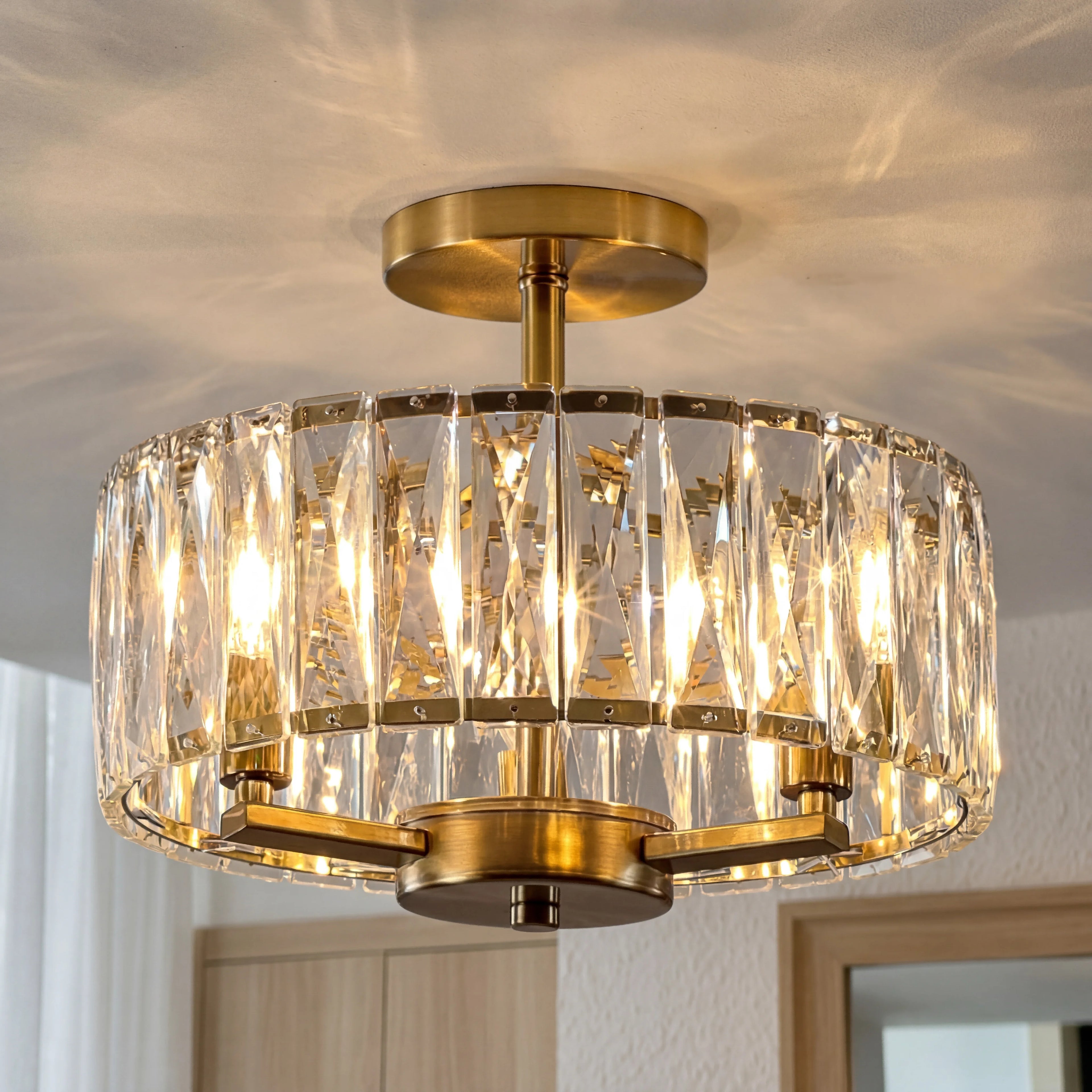 Crystal Round Flush Mount Ceiling Light – Modern for Hallway & Entryway, Living Room, Dining Room & Kitchen | Noemi Arc by Evenlyr
