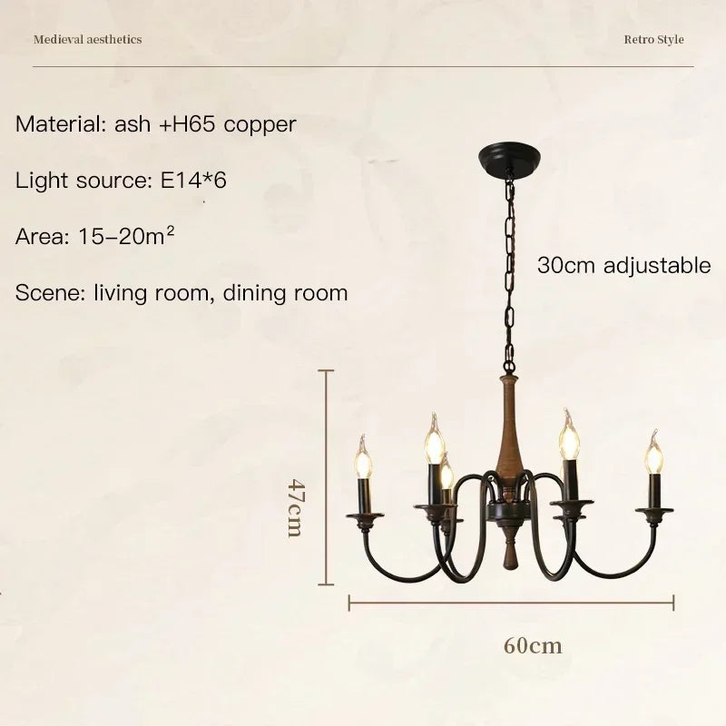 Belluno Vintage Wood Chandelier for Living Room – Nordic – detail view 11