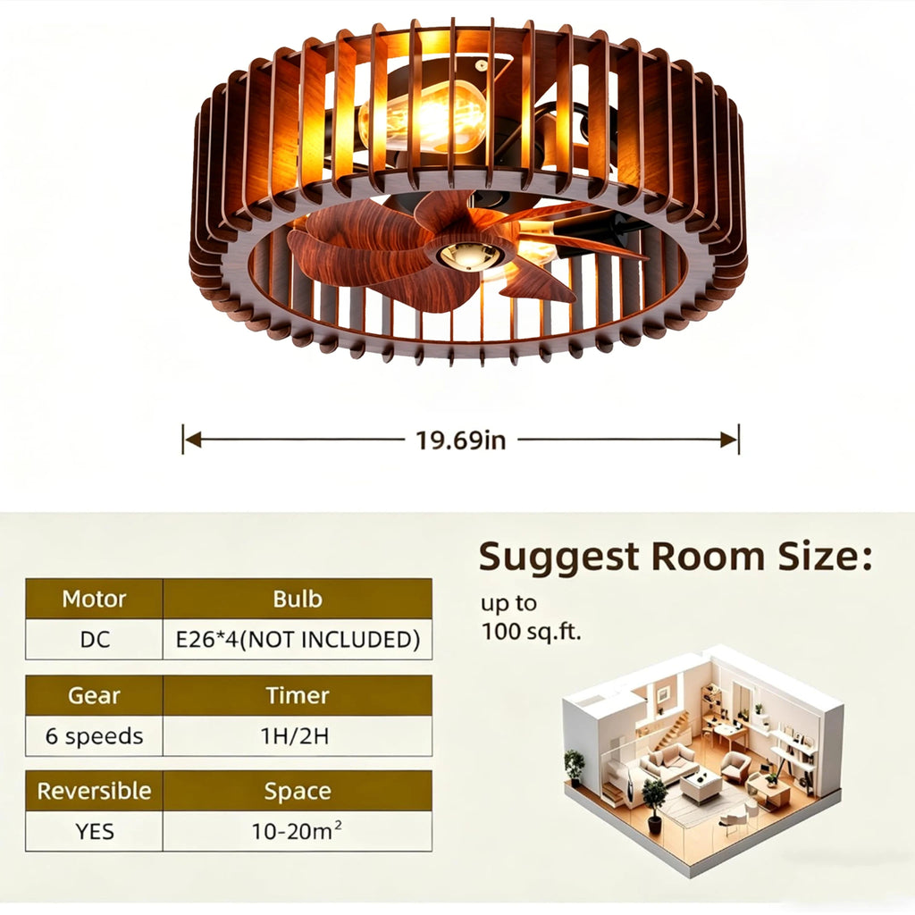 Tivoli Low Profile Ceiling Fan with Light for Low-Ceiling Bedroom – Enclosed Design