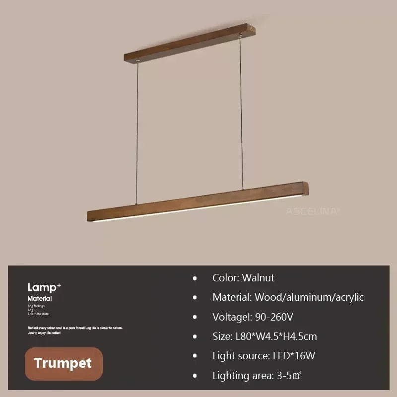 Ginevra Long Wood Pendant Light for Dining Table – Nordic