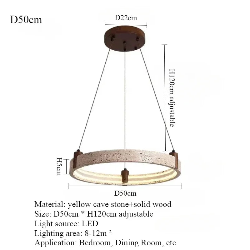 Travertine Round Pendant Light – Wabi-Sabi Minimalist LED for Living Room | Maris Arc by Evenlyr