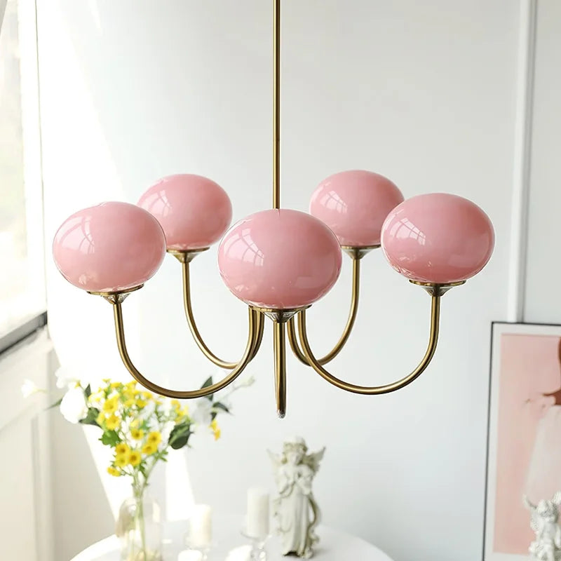 Aurelia Pink-Globe Brass Chandelier for Dining Room – French Cream