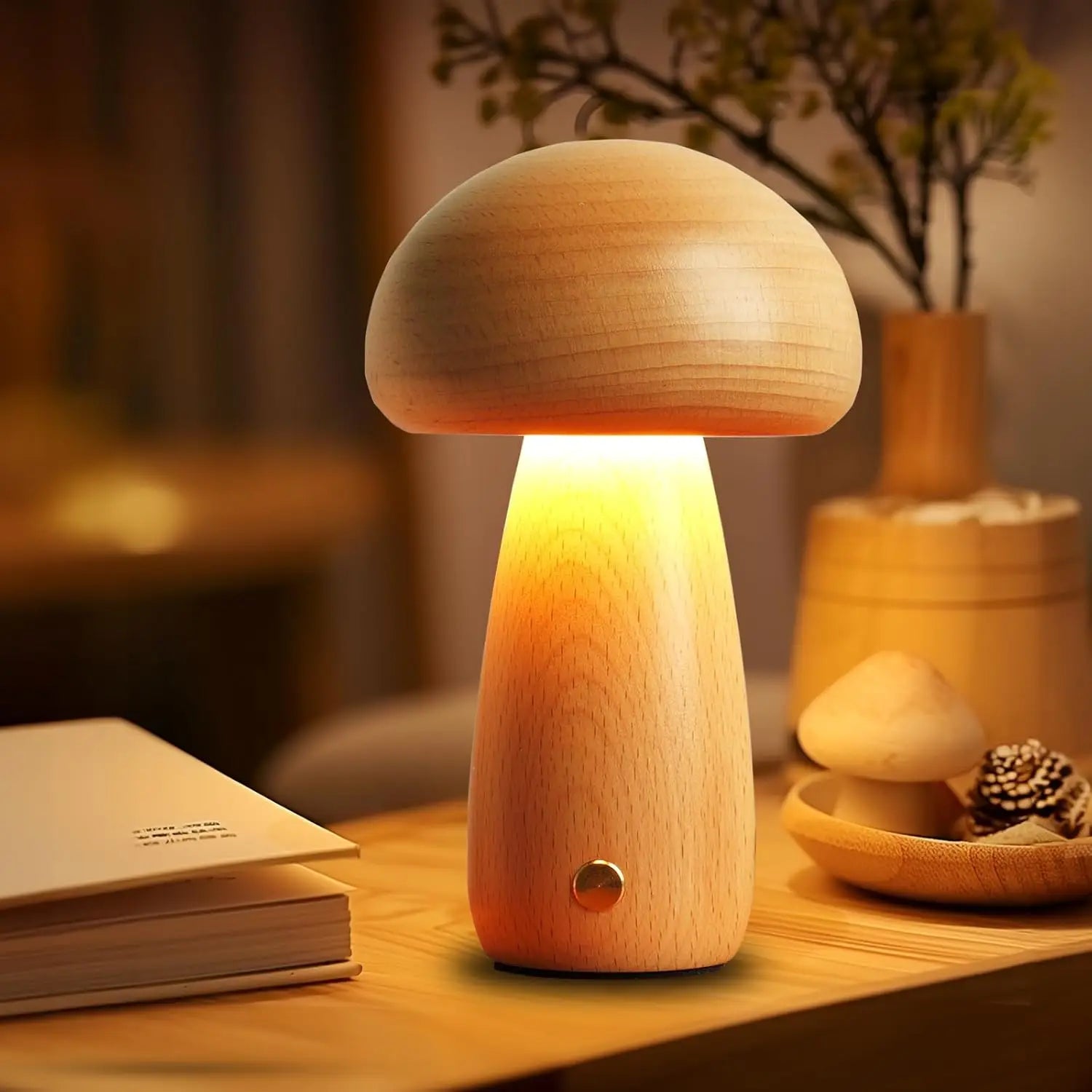 Wood Table Lamp – Modern Minimalist Cordless Rechargeable for Bedside, Restaurant Table, Hotel Room | Kaelis Petal by Evenlyr