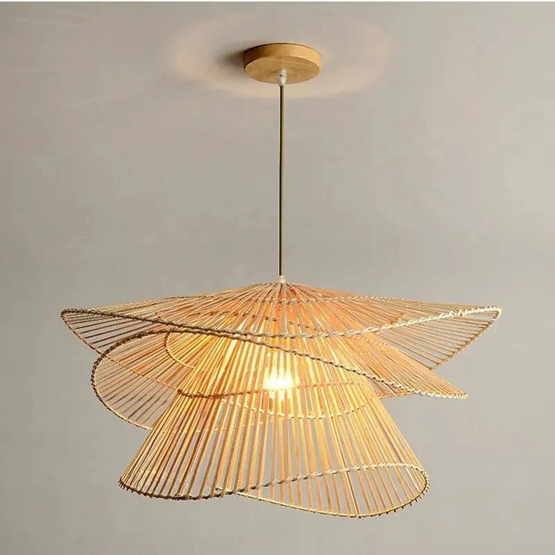 Rattan & Wood Chandelier – Wabi-Sabi Japanese for Dining Room, Bedroom, Living Room | Amaris Dome by Evenlyr