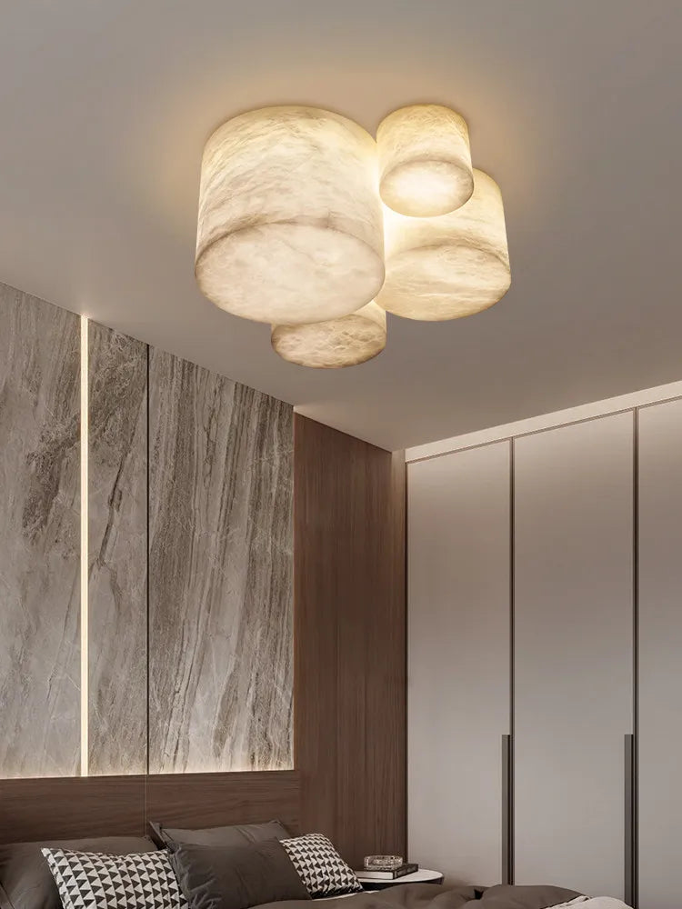 Alabaster & Marble Flush Mount Ceiling Light – Modern for Bedroom & Bedside, Hallway & Entryway | Lunara Arc by Evenlyr