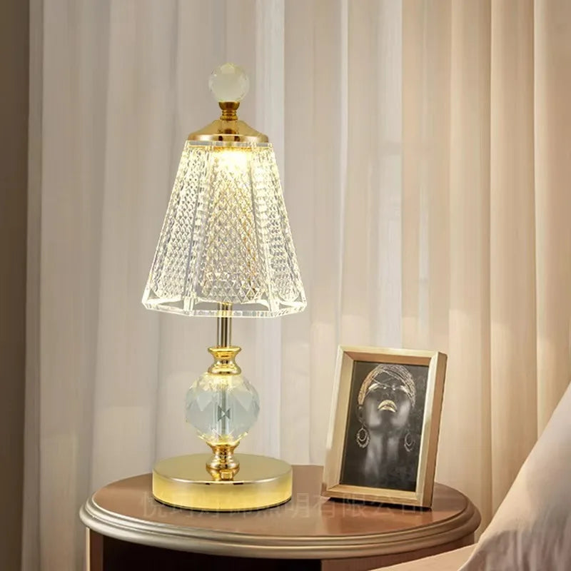 Crystal Table Lamp – Vintage Modern Cordless Rechargeable for Desk & Office, Bedside, Restaurant Table | Kaelis Cascade by Evenlyr