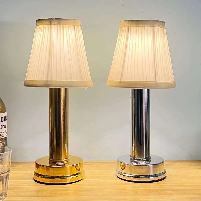 Brass & Fabric Table Lamp – Modern Minimalist Cordless Rechargeable for Bedside, Restaurant Table, Hotel Room | Delphine Column by Evenlyr