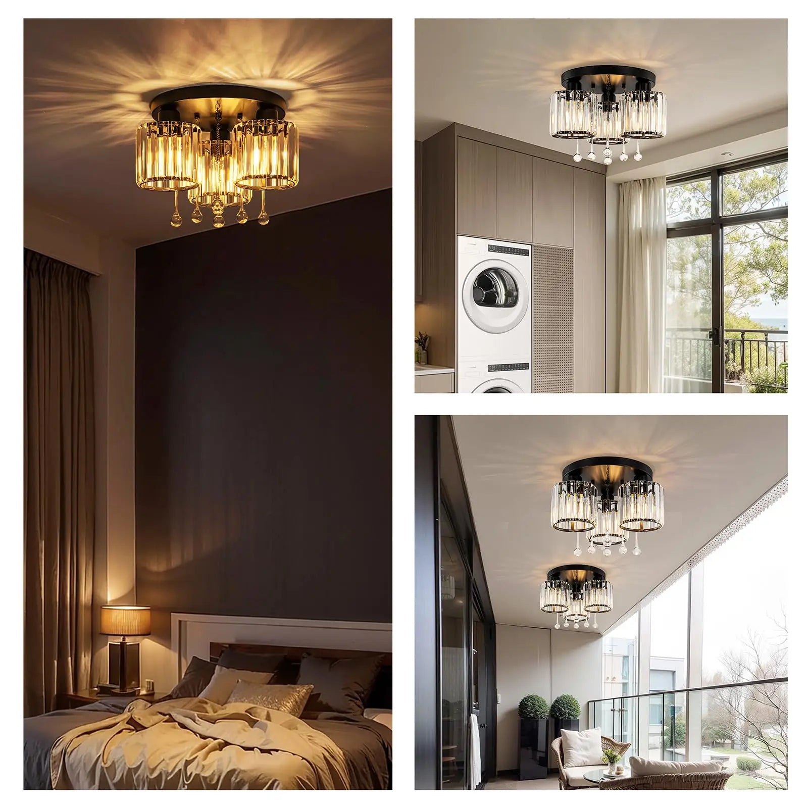 Caspian 3-Light Flush Mount Ceiling Light for Dining Room – Crystal – detail view 2
