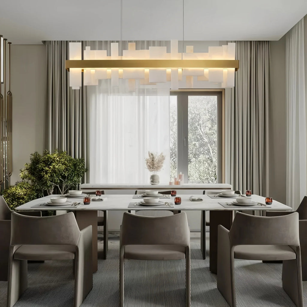 Alabaster & Marble Chandelier – Modern Minimalist Dimmable LED for Dining Room, Living Room, Kitchen Island | Elowen Line by Evenlyr