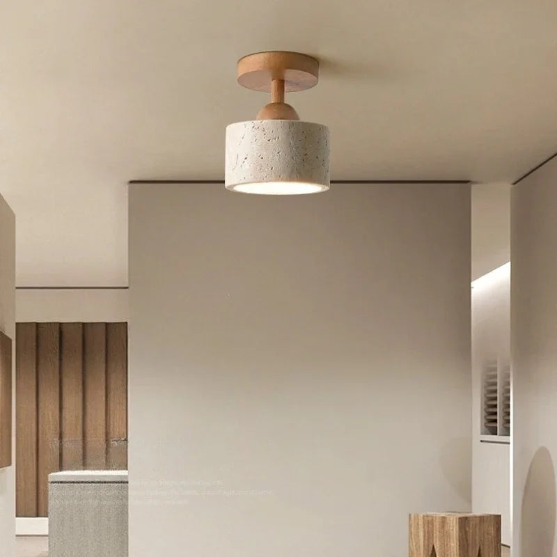 Travertine & Wood Chandelier – Modern Minimalist for Dining Room, Living Room, Bedroom | Giselle Halo by Evenlyr