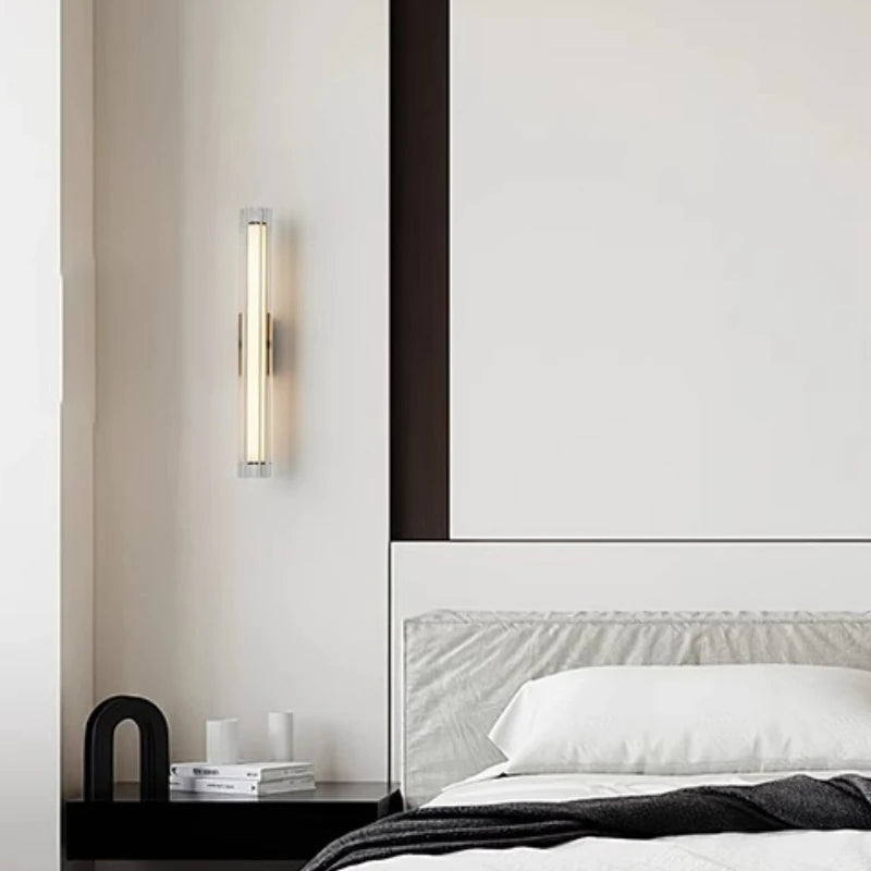 Glass Linear Wall Sconce – Nordic Minimalist Linear for Bedroom & Bedside, Living Room, Hotel & Hospitality | Isola Veil by Evenlyr