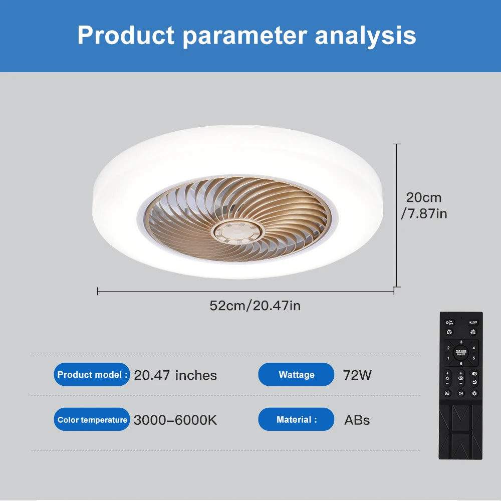 Elara 52cm Invisible-Blade Smart Ceiling Fan Light – Remote Control