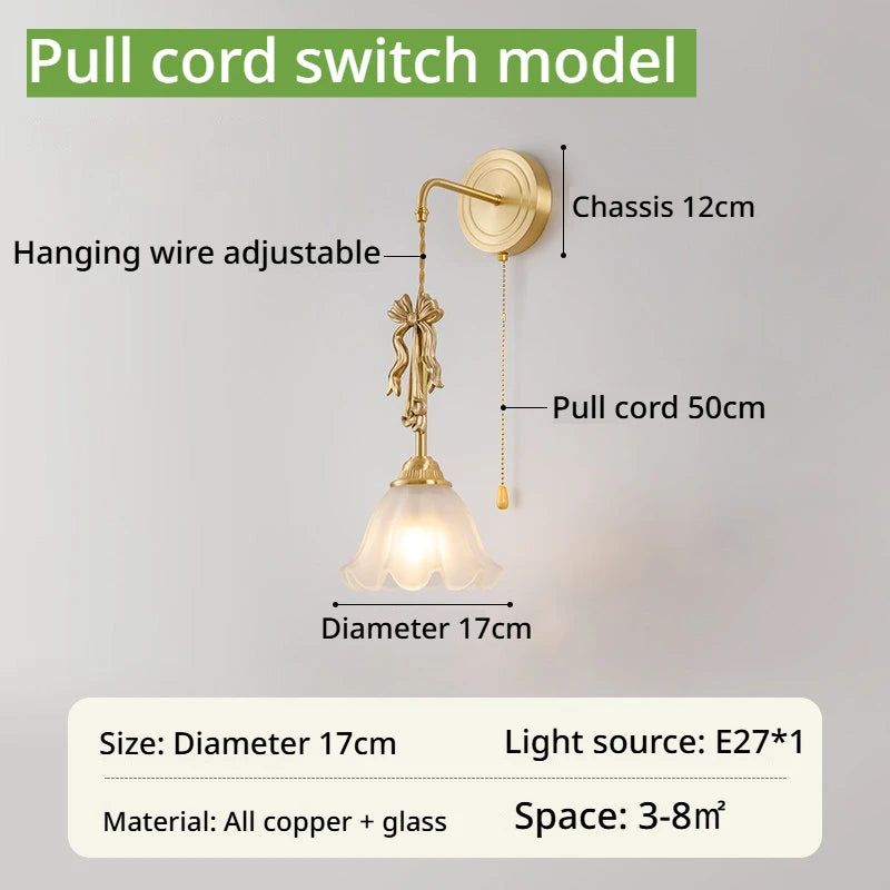 Vintage Bow Copper Bedside Wall Sconce – Pull-Cord Option